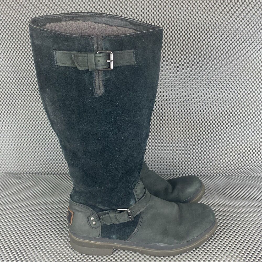 UGG Chaney Boots Womens Size 6 Black Suede Leather Zipper Winter Casual